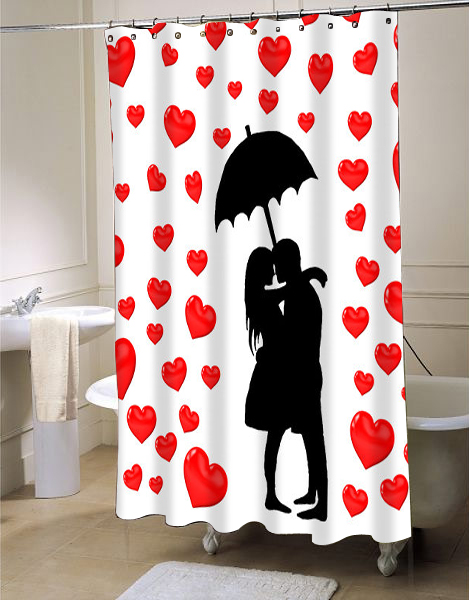 Cute Raining Hearts Shower Curtain Silhouette Shower Curtain ...